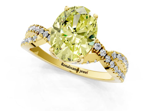 Yellow gold Fancy Yellow Oval Cut Solitaire Twist Pave Diamond Engagement Ring with Prong Setting_1
