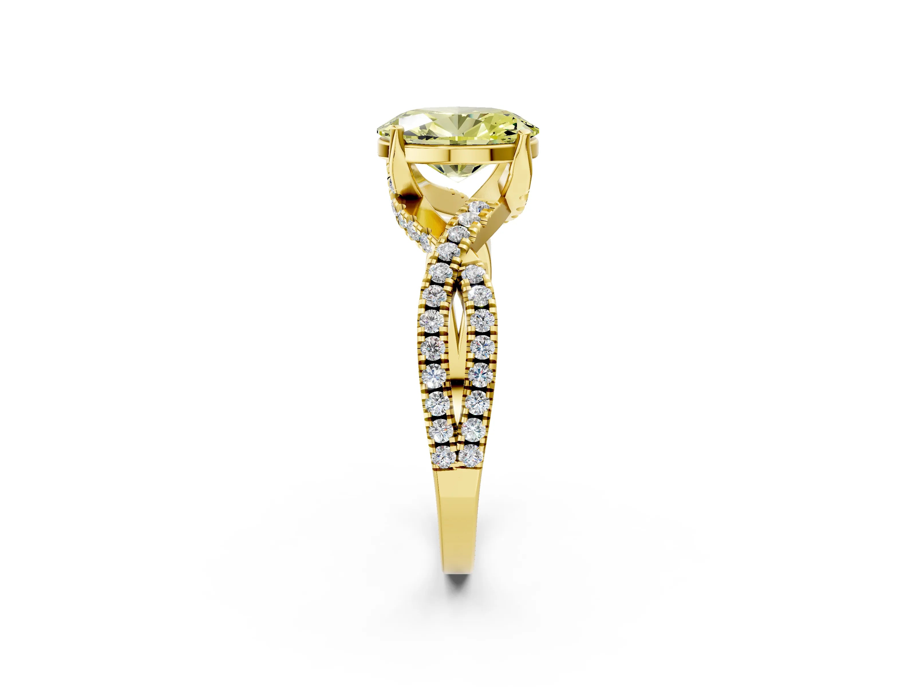 Yellow gold Fancy Yellow Oval Cut Solitaire Twist Pave Diamond Engagement Ring with Prong Setting_2