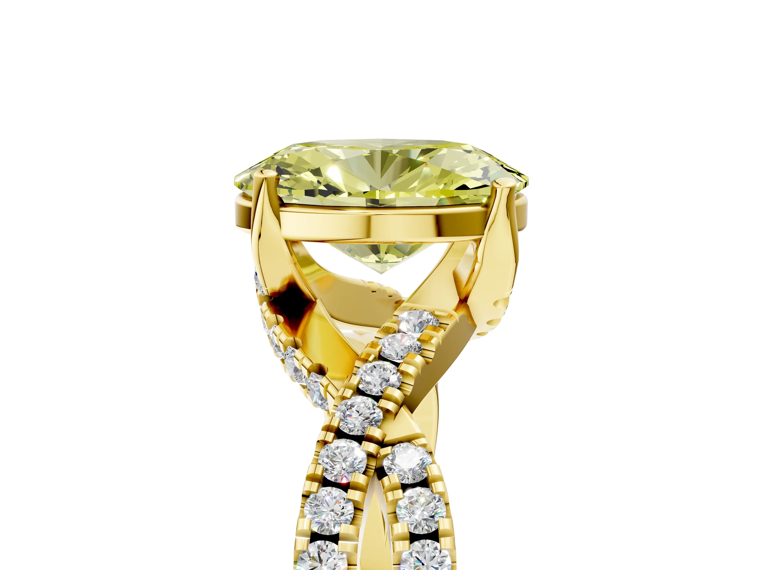 Yellow gold Fancy Yellow Oval Cut Solitaire Twist Pave Diamond Engagement Ring with Prong Setting_29