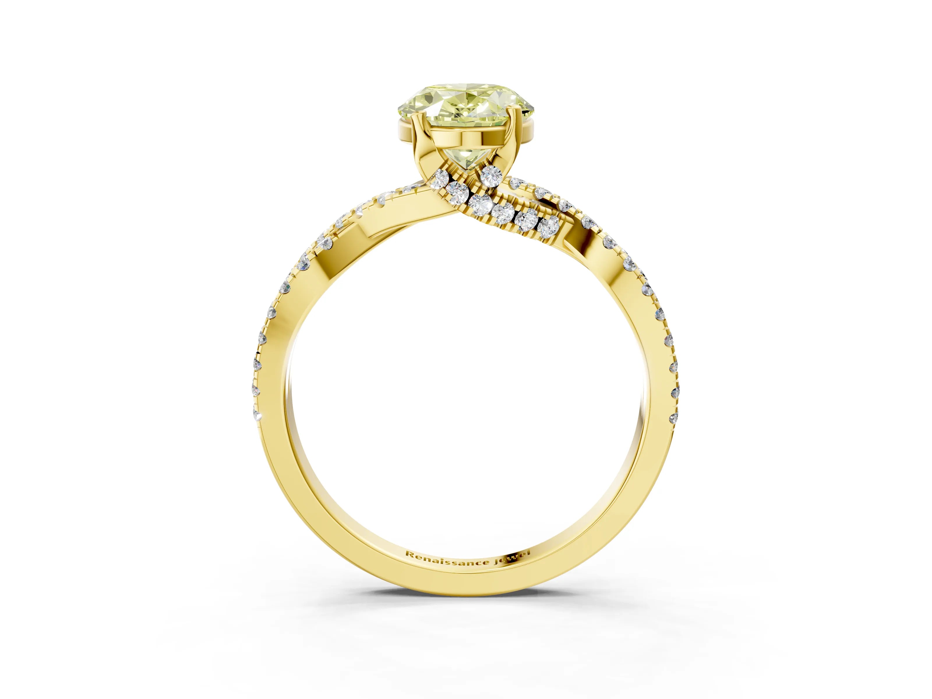 Yellow gold Fancy Yellow Oval Cut Solitaire Twist Pave Diamond Engagement Ring with Prong Setting_3