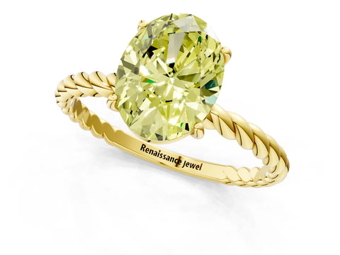Yellow gold Fancy Yellow Oval Cut Solitaire Twisted Band 4-Prong Ring_1