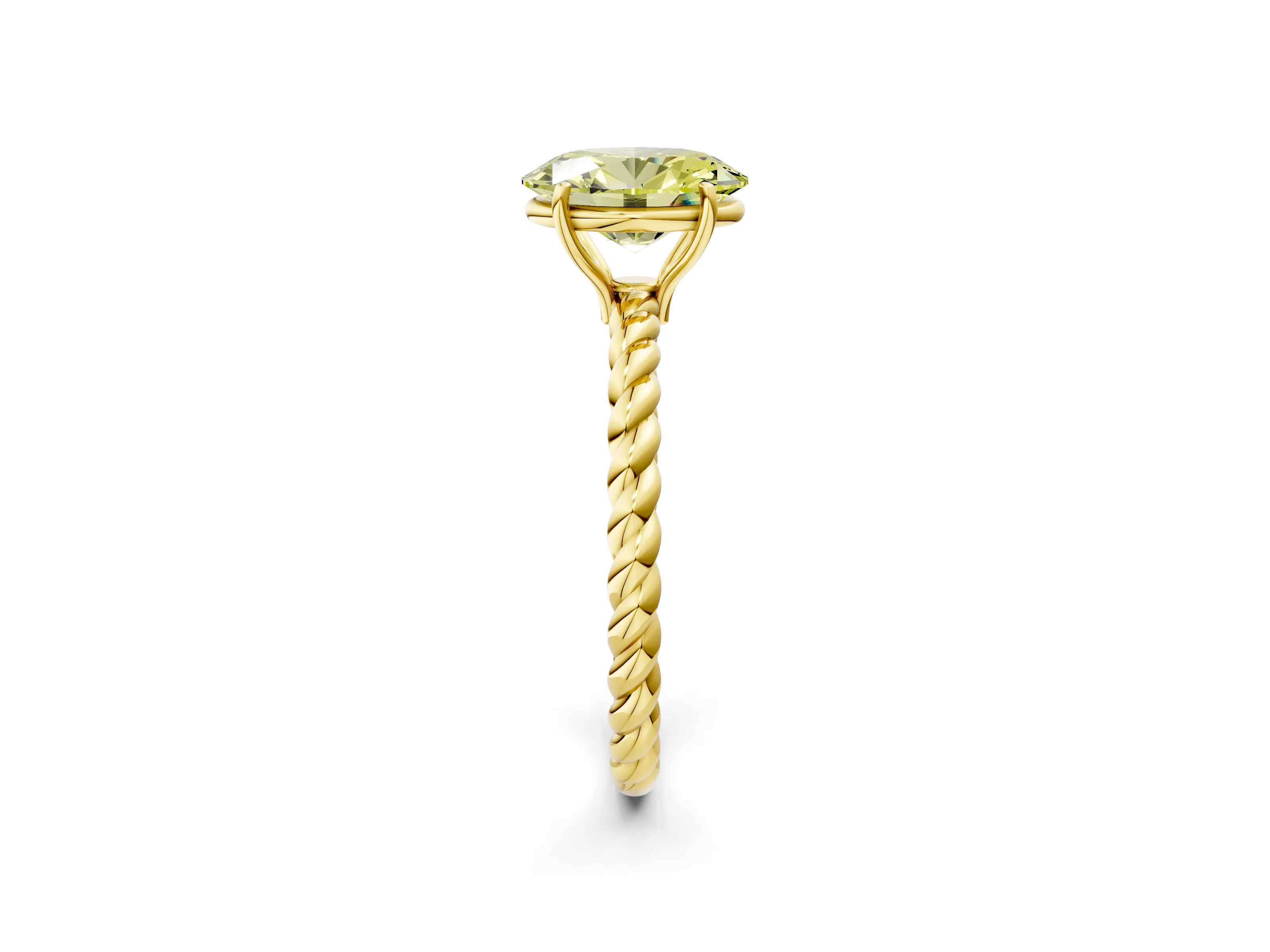 Yellow gold Fancy Yellow Oval Cut Solitaire Twisted Band 4-Prong Ring_2