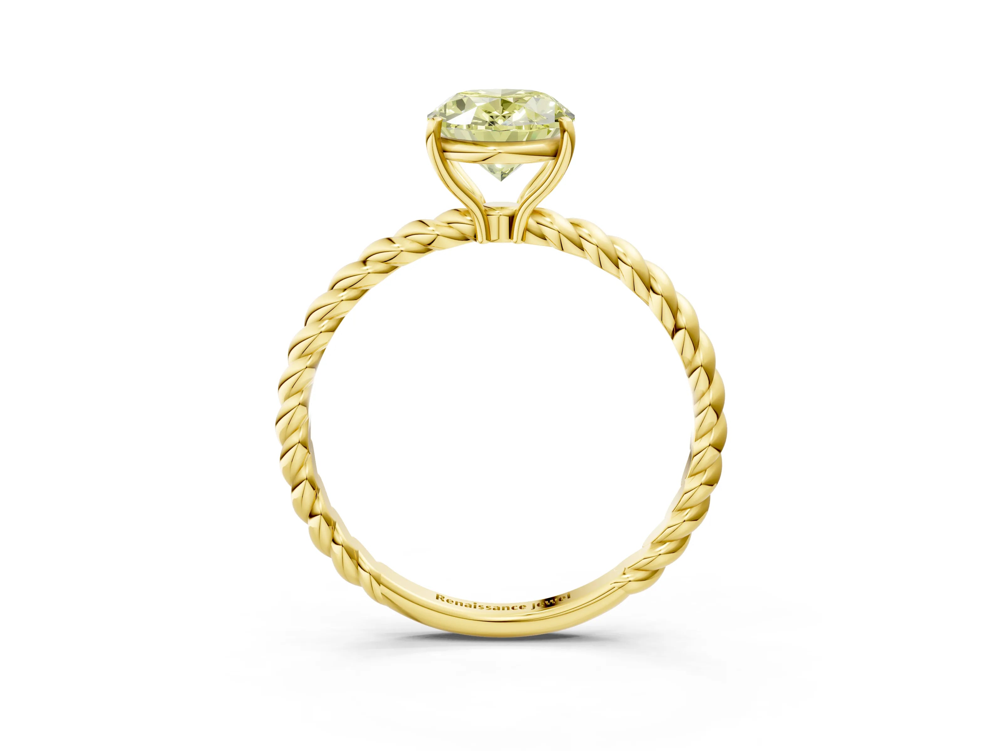 Yellow gold Fancy Yellow Oval Cut Solitaire Twisted Band 4-Prong Ring_3