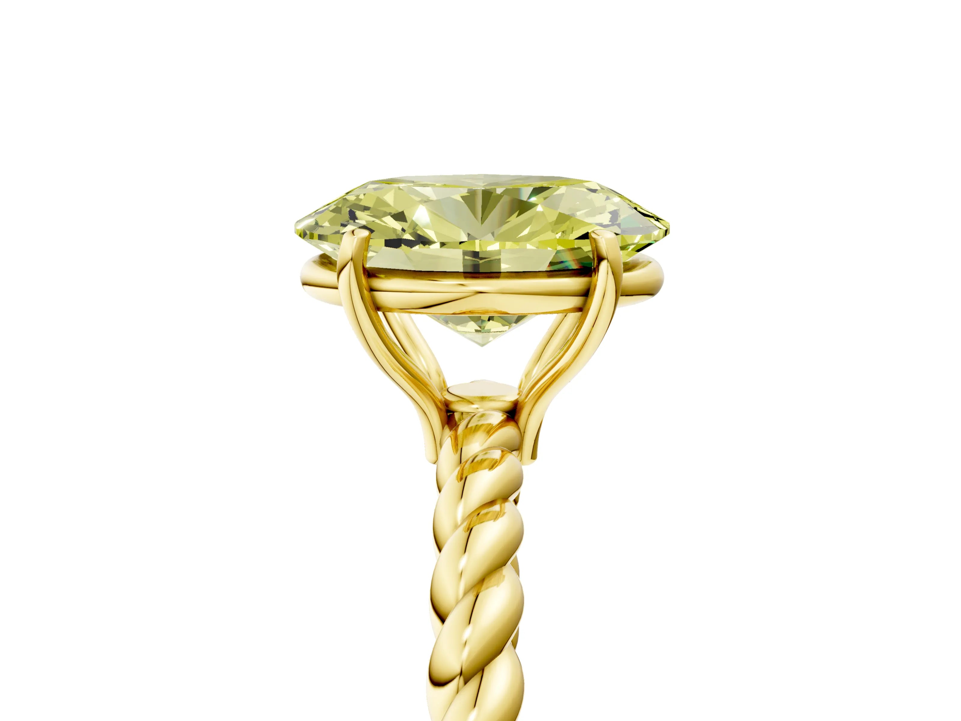 Yellow gold Fancy Yellow Oval Cut Solitaire Twisted Band 4-Prong Ring_5
