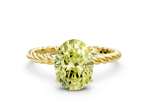 Yellow gold Fancy Yellow Oval Cut Solitaire Twisted Band 4-Prong Ring