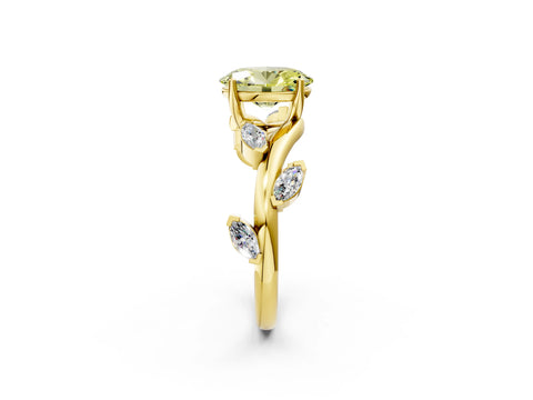 Yellow gold Fancy Yellow Oval Cut Solitaire Twisted Band Marquise Accent Prong Setting Ring_2