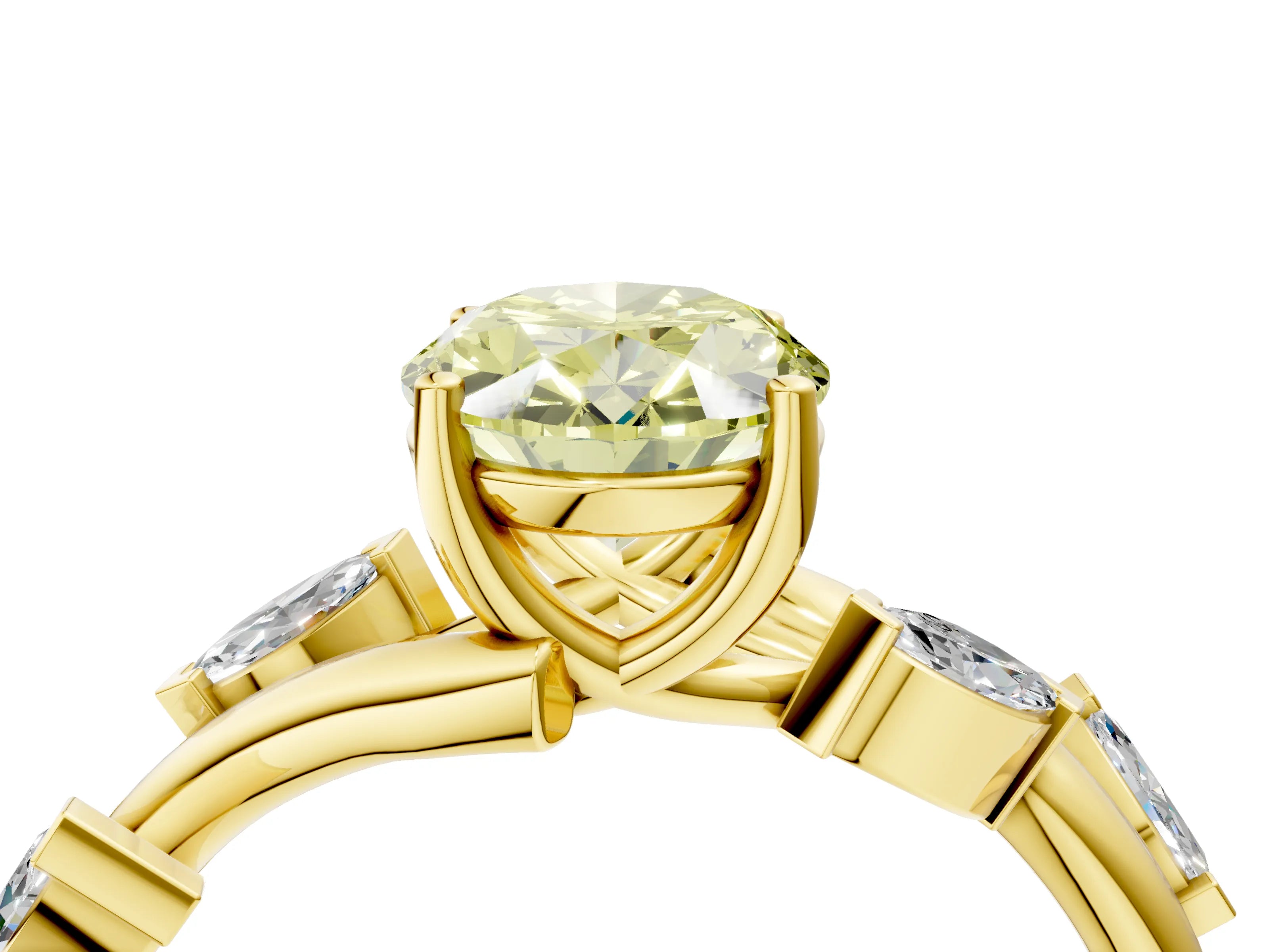 Yellow gold Fancy Yellow Oval Cut Solitaire Twisted Band Marquise Accent Prong Setting Ring_4
