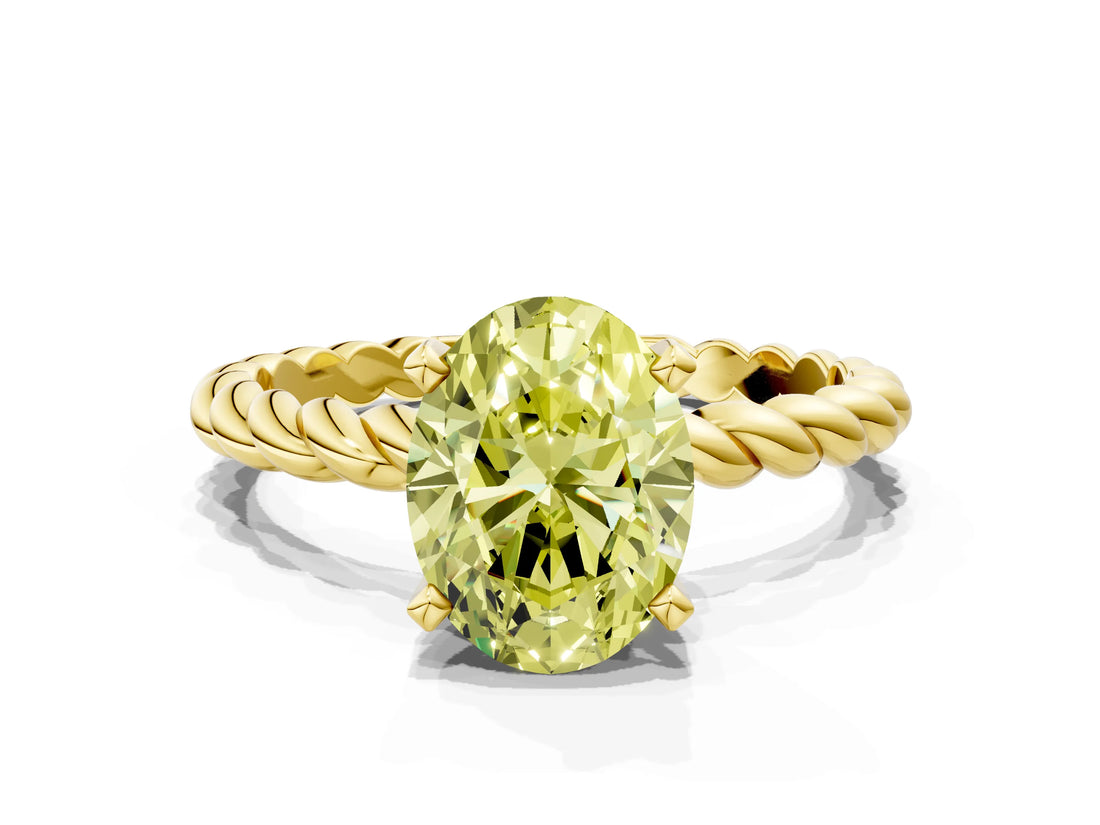 Yellow gold Fancy Yellow Oval  Cut Solitaire Twisted Band with Four-Prong Setting_88