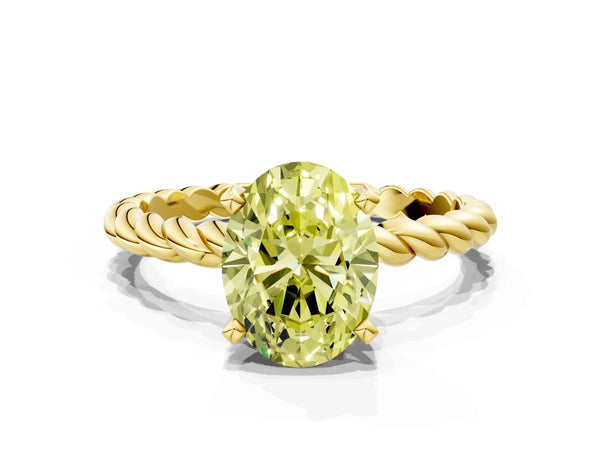 Yellow gold Fancy Yellow Oval  Cut Solitaire Twisted Band with Four-Prong Setting