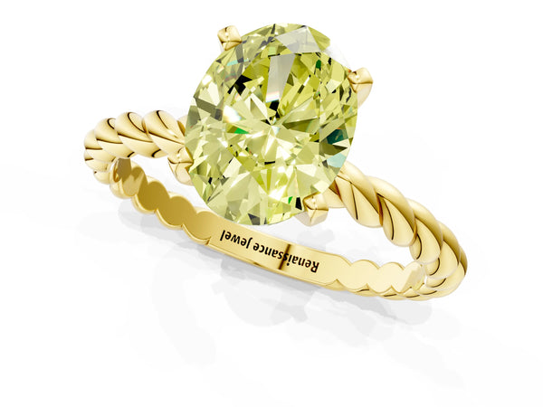 Yellow gold Fancy Yellow Oval  Cut Solitaire Twisted Band with Four-Prong Setting