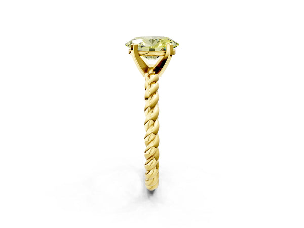 Yellow gold Fancy Yellow Oval  Cut Solitaire Twisted Band with Four-Prong Setting