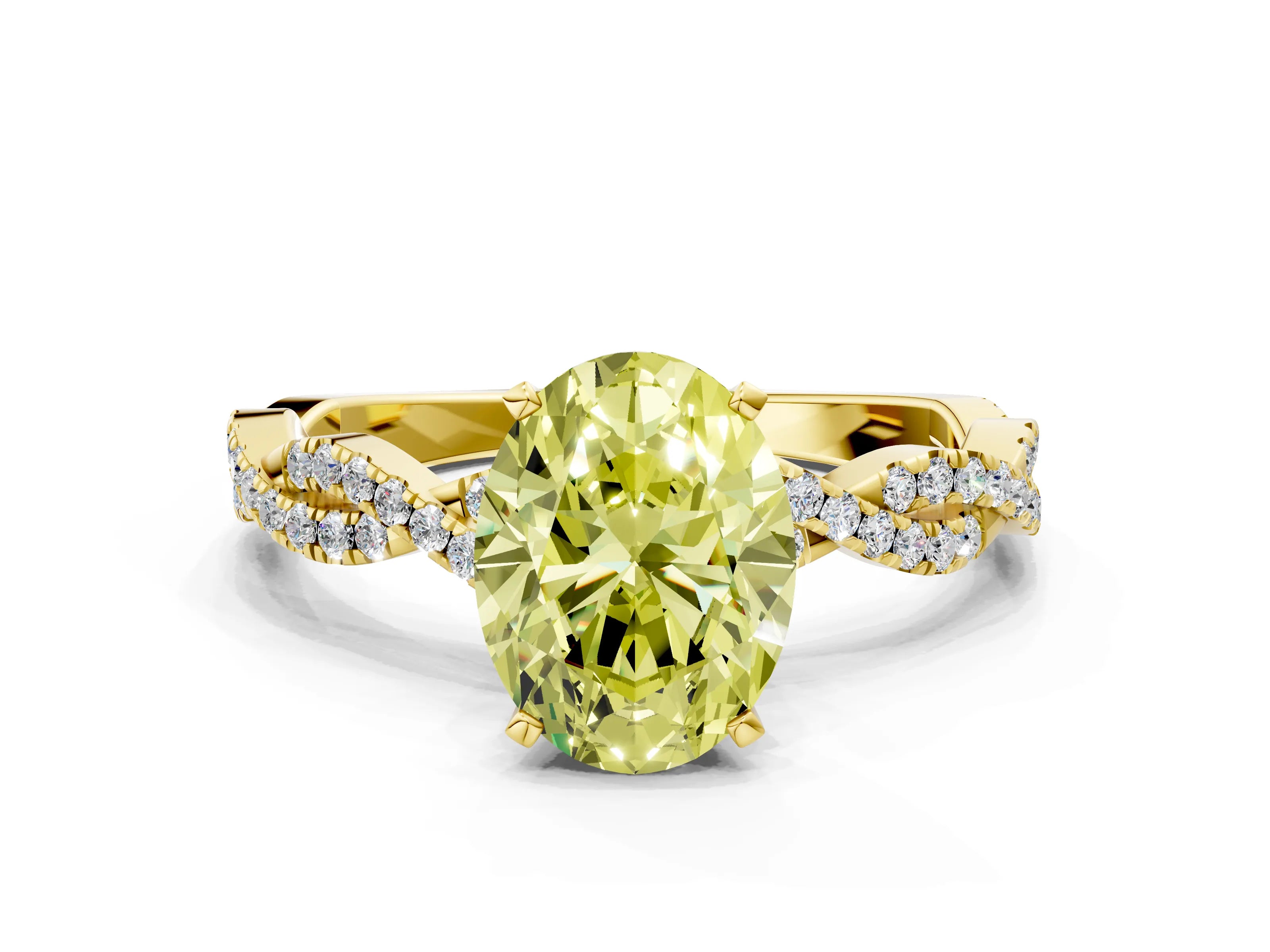 Yellow gold Fancy Yellow Oval Cut Solitaire Twisted Pave Band with Four-Prong Setting_3