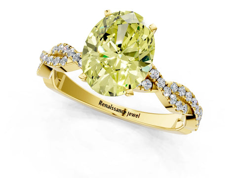 Yellow gold Fancy Yellow Oval Cut Solitaire Twisted Pave Band with Four-Prong Setting_4