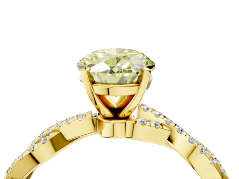 Yellow gold Fancy Yellow Oval Cut Solitaire Twisted Pave Band with Four-Prong Setting_7