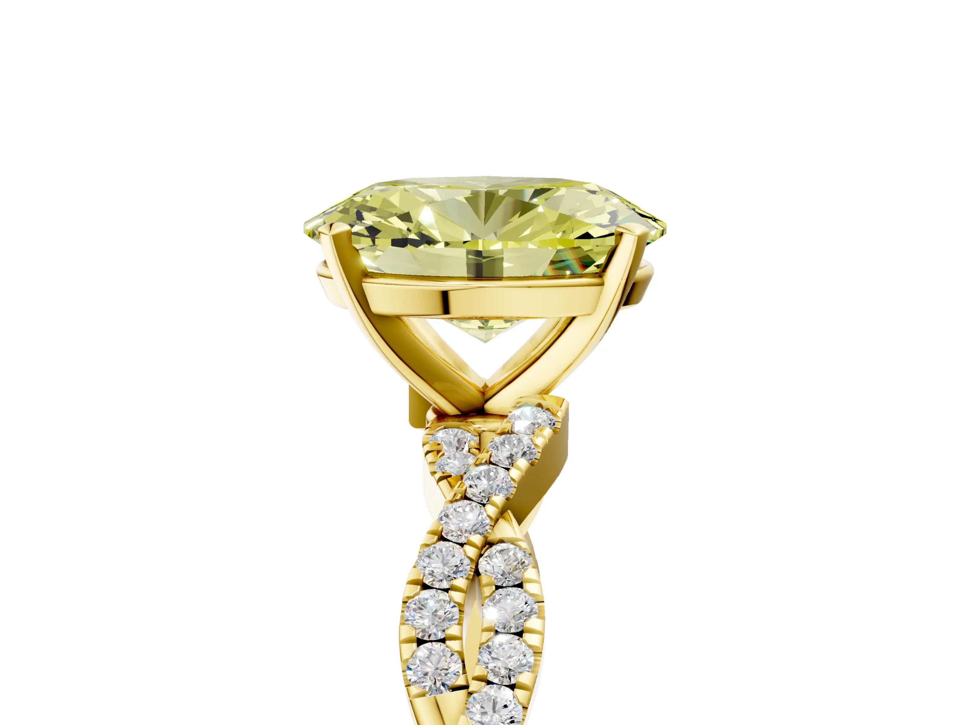 Yellow gold Fancy Yellow Oval Cut Solitaire Twisted Pave Band with Four-Prong Setting_8