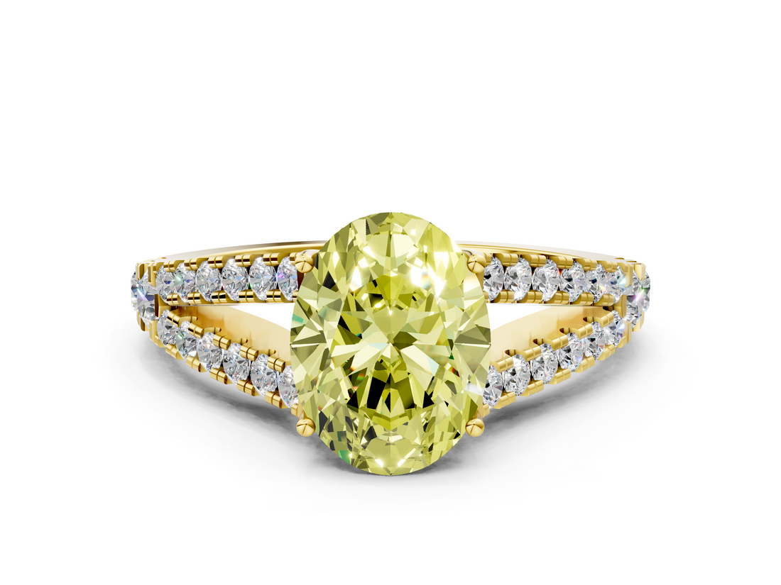 Yellow gold Fancy Yellow Oval  Cut Split Shank Pave Diamond Engagement Ring with Four-Prong Setting_24
