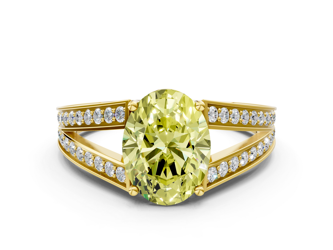 Yellow gold Fancy Yellow Oval  Cut Split Shank Pave Diamond Ring with Four-Prong Setting_28