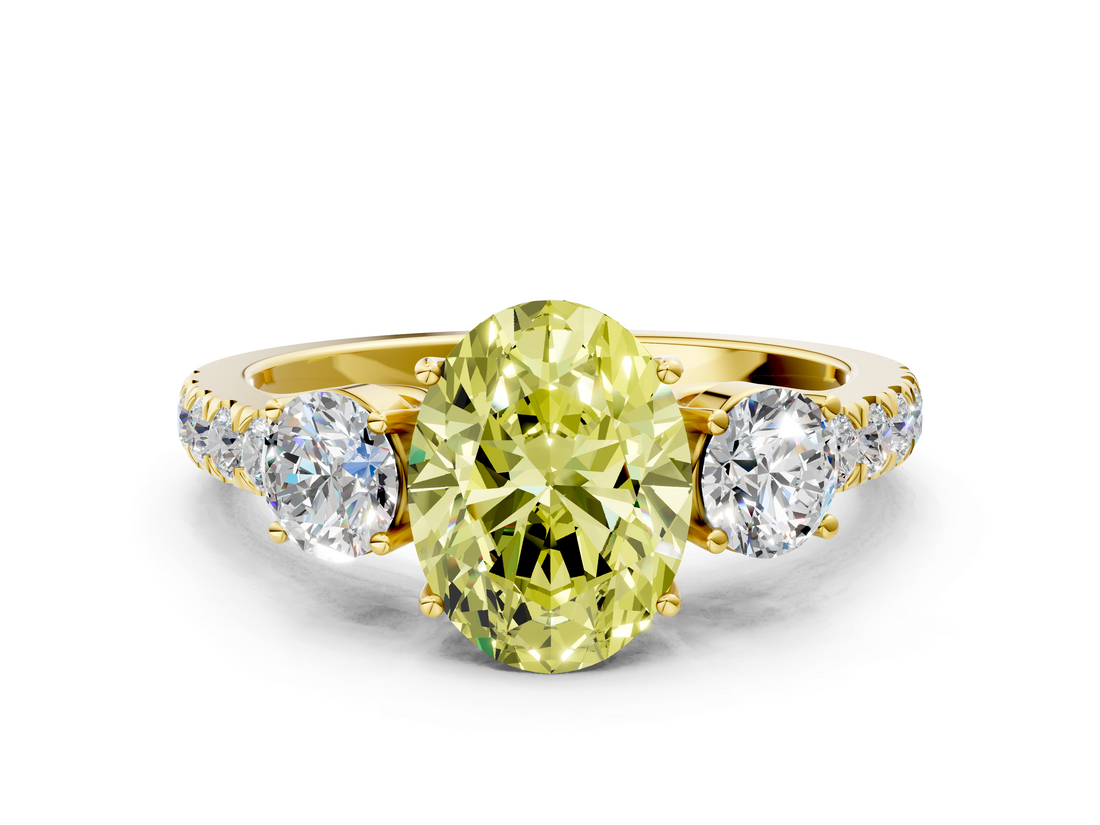 Yellow gold Fancy Yellow Oval  Cut Three-Stone Diamond Pave Band with Prong Setting_37