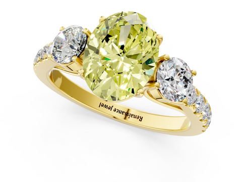 Yellow gold Fancy Yellow Oval  Cut Three-Stone Diamond Pave Band with Prong Setting_38