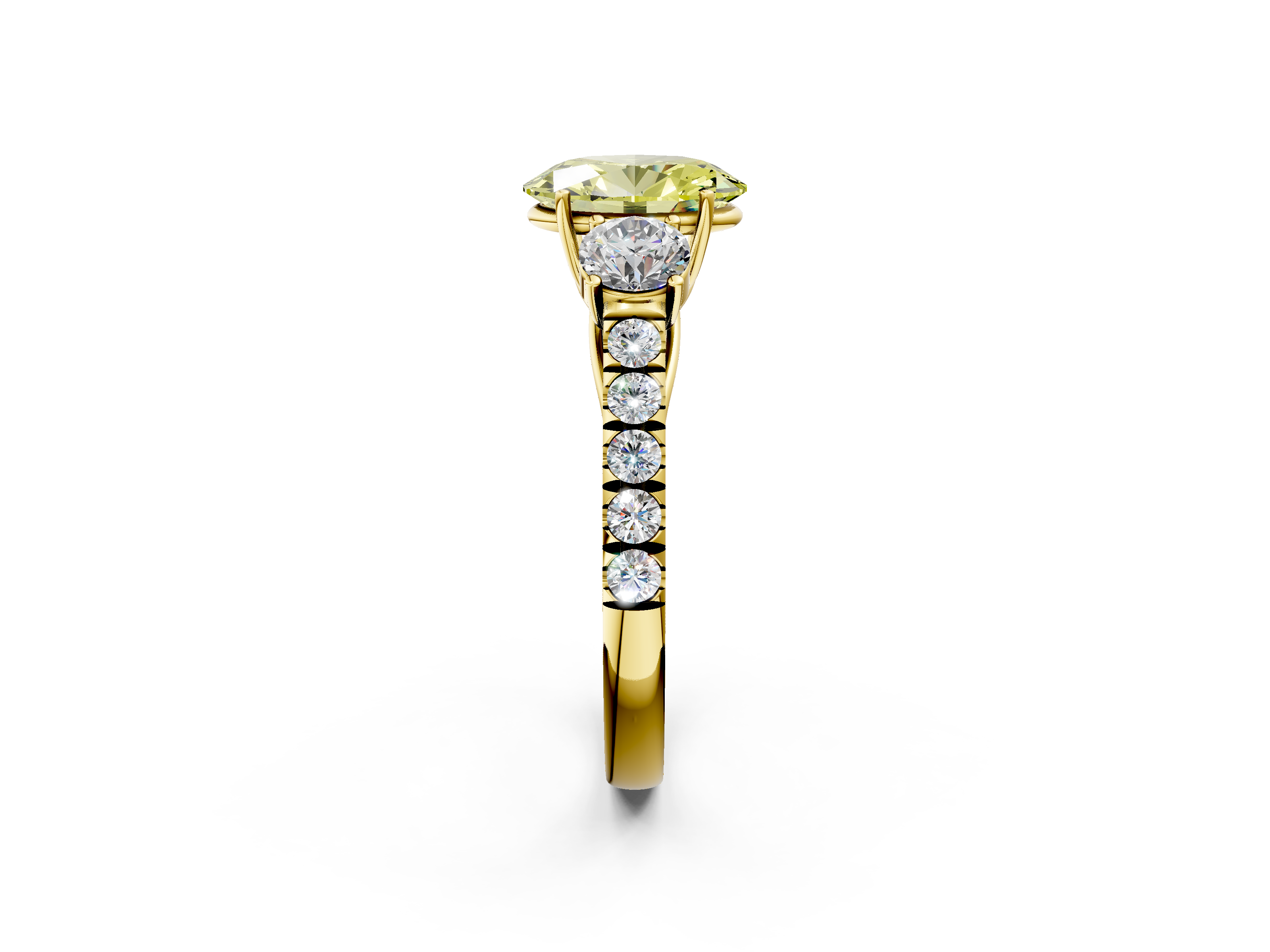 Yellow gold Fancy Yellow Oval  Cut Three-Stone Diamond Pave Band with Prong Setting_39