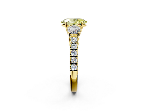 Yellow gold Fancy Yellow Oval  Cut Three-Stone Diamond Pave Band with Prong Setting_39