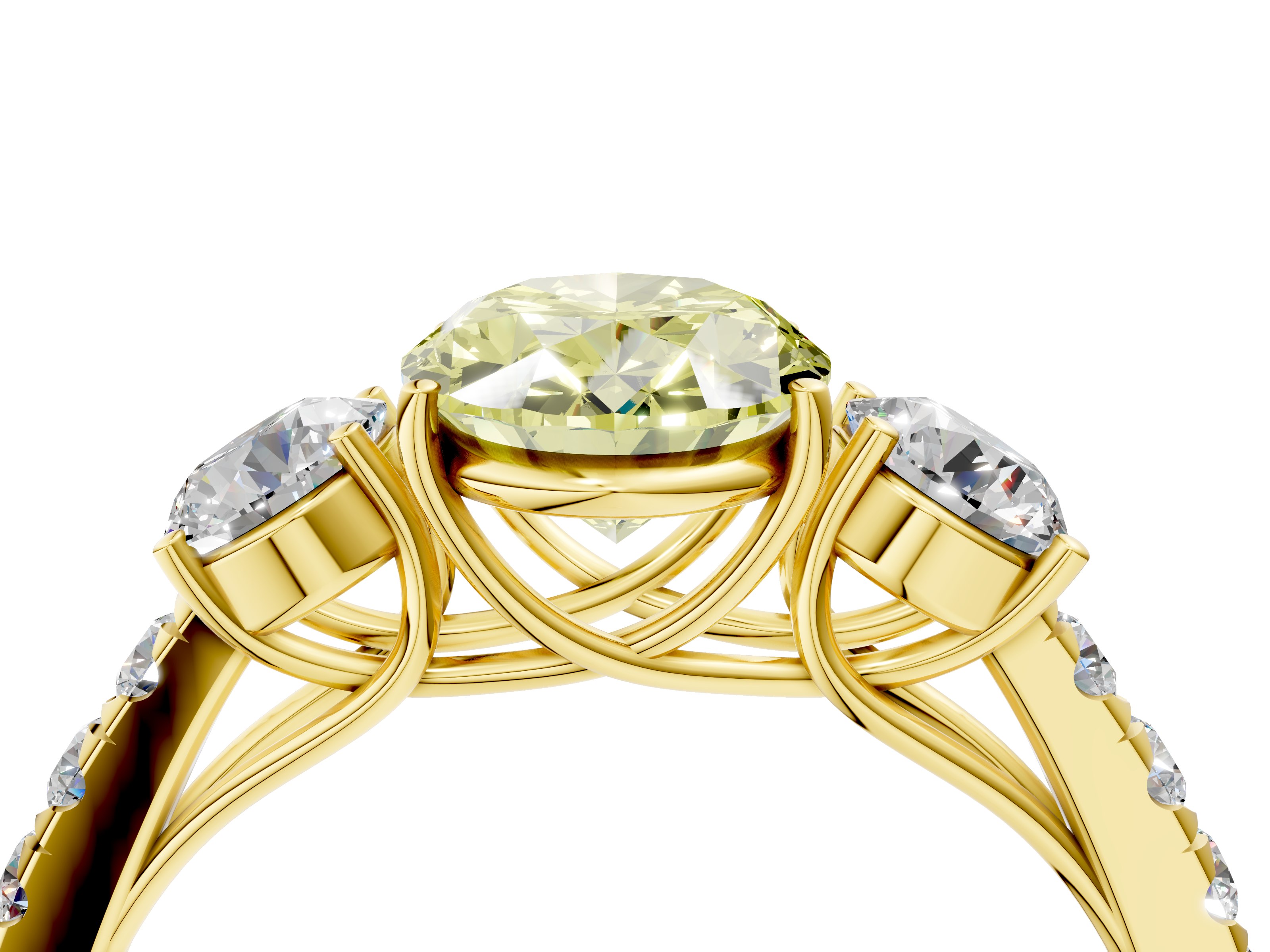 Yellow gold Fancy Yellow Oval  Cut Three-Stone Diamond Pave Band with Prong Setting_41