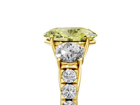 Yellow gold Fancy Yellow Oval  Cut Three-Stone Diamond Pave Band with Prong Setting_42