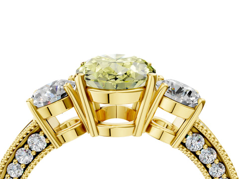 Yellow gold Fancy Yellow Oval Cut Three-Stone Diamond Ring with Pavé Band and Four-Prong Setting_4