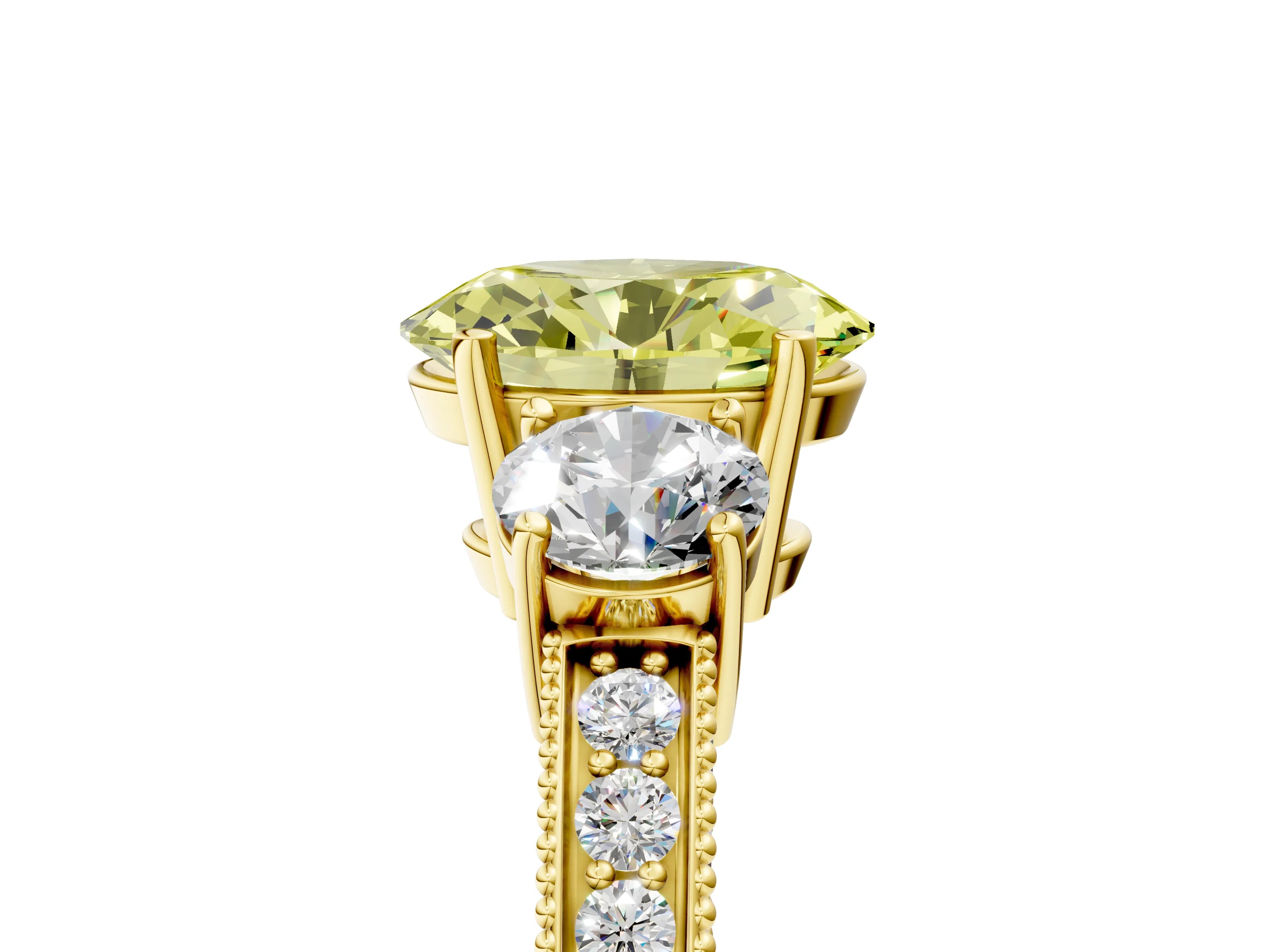Yellow gold Fancy Yellow Oval Cut Three-Stone Diamond Ring with Pavé Band and Four-Prong Setting_5