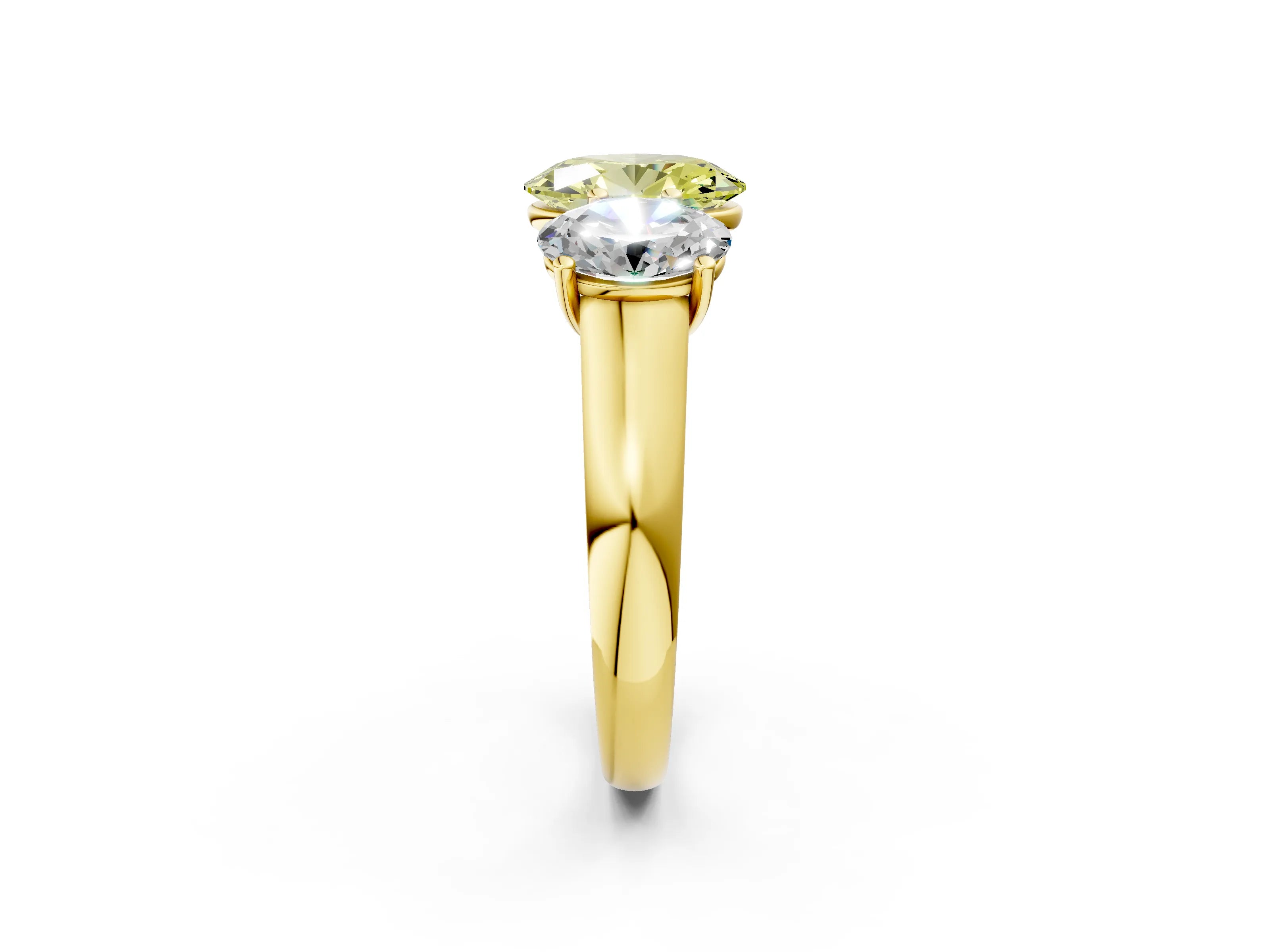 Yellow gold Fancy Yellow Oval Cut Three-Stone Diamond Ring with Prong Setting on a Classic Band_2