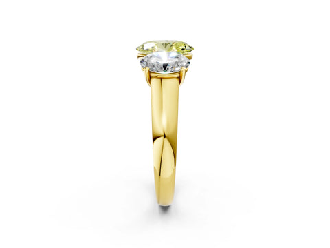Yellow gold Fancy Yellow Oval Cut Three-Stone Diamond Ring with Prong Setting on a Classic Band_2