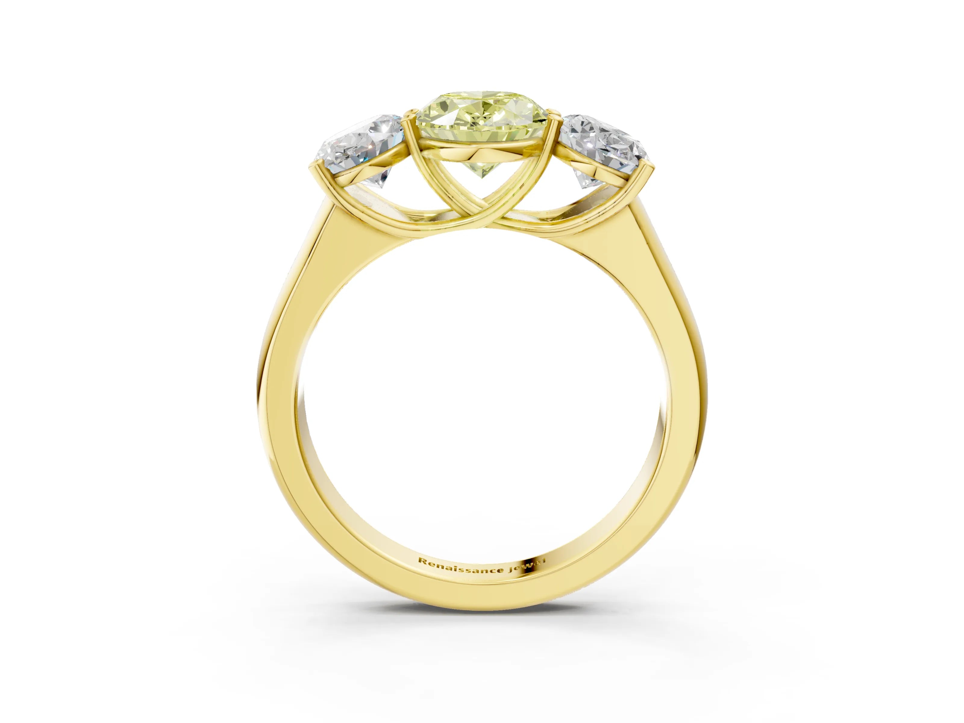 Yellow gold Fancy Yellow Oval Cut Three-Stone Diamond Ring with Prong Setting on a Classic Band_3