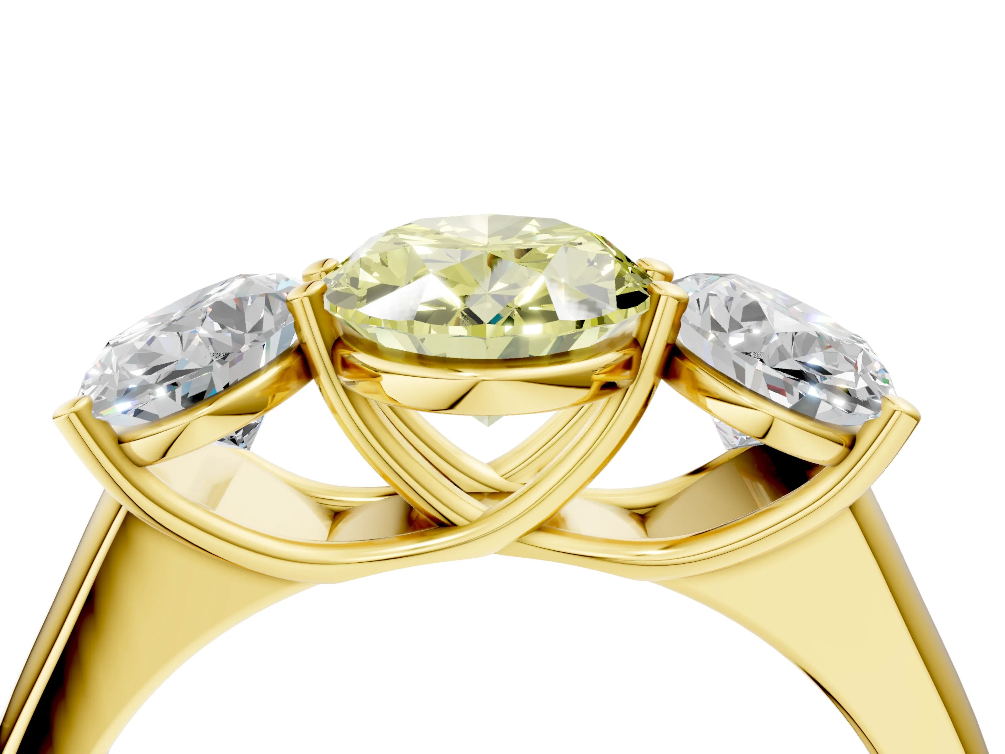Yellow gold Fancy Yellow Oval Cut Three-Stone Diamond Ring with Prong Setting on a Classic Band_4