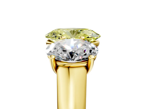 Yellow gold Fancy Yellow Oval Cut Three-Stone Diamond Ring with Prong Setting on a Classic Band_5