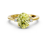 Yellow gold Fancy Yellow Oval  Cut Three-Stone Solitaire Ring with Round Accent Diamonds and Four-Prong Setting_22