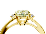 Yellow gold Fancy Yellow Oval  Cut Three-Stone Solitaire Ring with Round Accent Diamonds and Four-Prong Setting_26