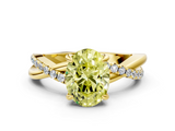 Yellow gold Fancy Yellow Oval  Cut Twist Band Solitaire Diamond Ring with Pavé Setting_3