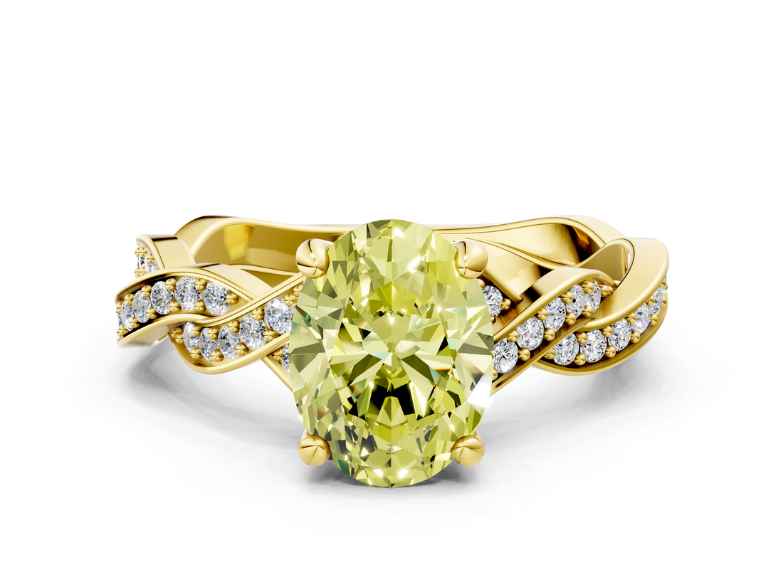 Yellow gold Fancy Yellow Oval  Cut Twisted Pavé Band Solitaire Ring with Four-Prong Setting_55