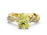 Yellow gold Fancy Yellow Oval  Cut Twisted Pavé Band Solitaire Ring with Four-Prong Setting_55