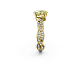 Yellow gold Fancy Yellow Oval  Cut Twisted Pavé Band Solitaire Ring with Four-Prong Setting_57