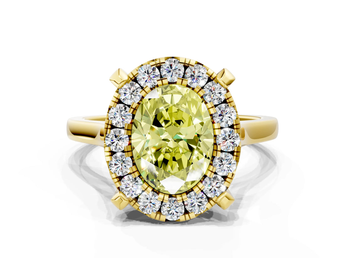 Yellow gold Fancy Yellow Oval  Diamond Cluster Halo Solitaire with Four-Prong Setting_94