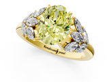Yellow gold Fancy Yellow Oval  Diamond Cluster Leaf Design Ring with Prong Setting_70