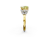 Yellow gold Fancy Yellow Oval  Diamond Cluster Leaf Design Ring with Prong Setting_71