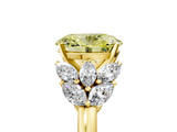 Yellow gold Fancy Yellow Oval  Diamond Cluster Leaf Design Ring with Prong Setting_74