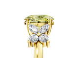 Yellow gold Fancy Yellow Oval  Diamond Floral Cluster Ring with Solitaire Band and Prong Setting_56
