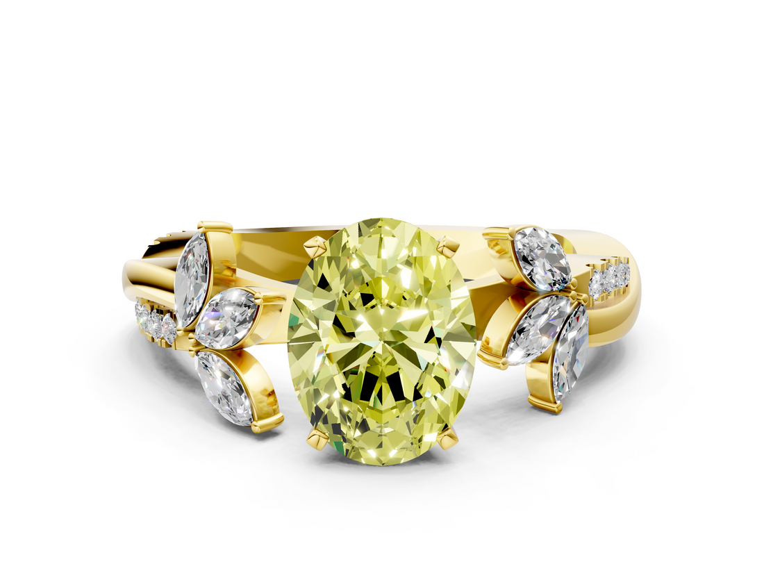 Yellow gold Fancy Yellow Oval  Diamond Floral Vine Solitaire Engagement Ring_3