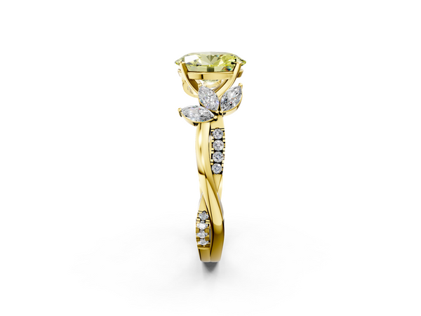 Yellow gold Fancy Yellow Oval  Diamond Floral Vine Solitaire Engagement Ring