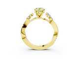 Yellow gold Fancy Yellow Oval  Diamond Floral Vine Solitaire Engagement Ring_6
