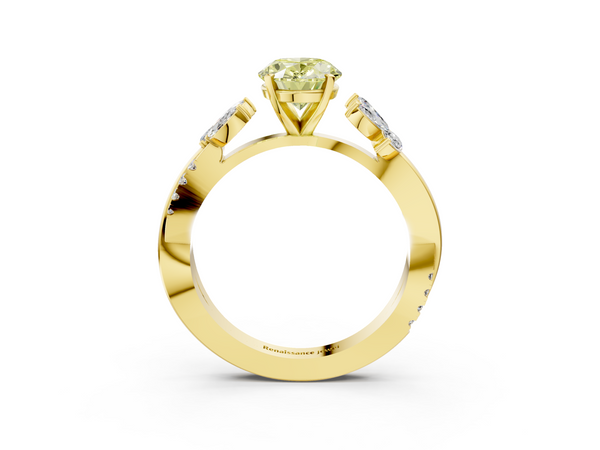 Yellow gold Fancy Yellow Oval  Diamond Floral Vine Solitaire Engagement Ring