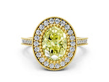 Yellow gold Fancy Yellow Oval  Diamond Halo Ring with Milgrain Frame and Pavé Band_60